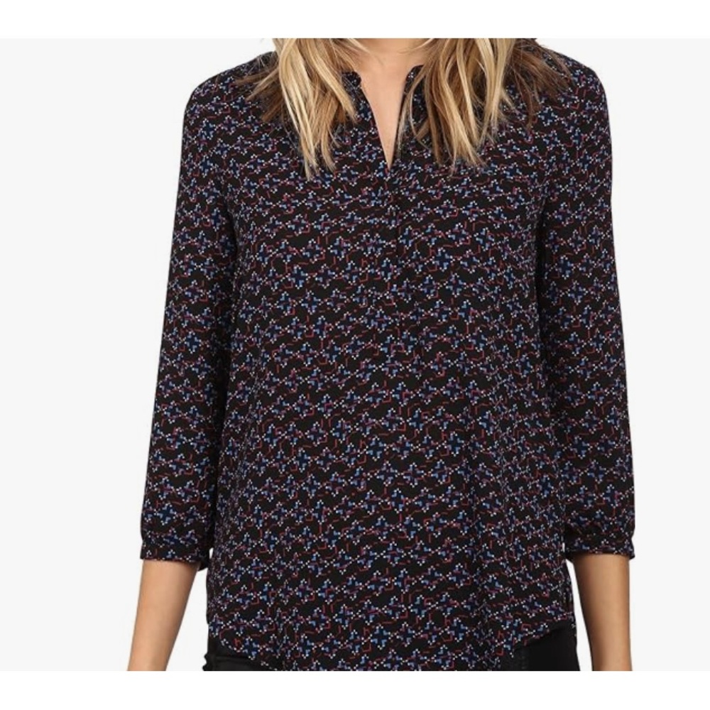NYDJ Women's 3/4 Sleeve Henley Pleat Back Blouse